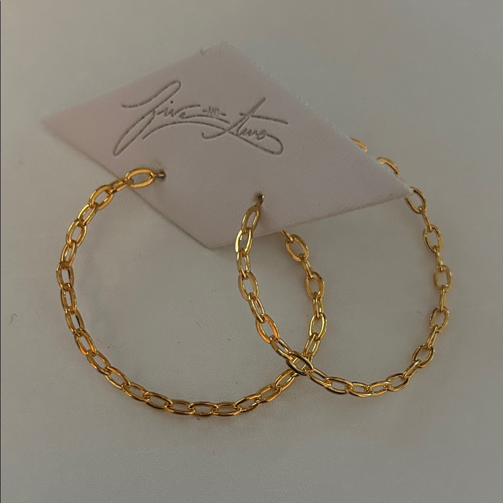 Five and Two - Gold Chain Link Hoop Earrings, NWT